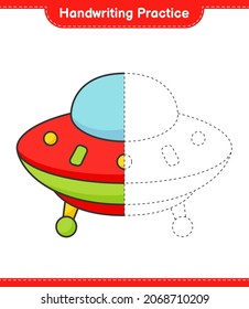 Práctica de escritura a mano. Rastreo de líneas de Ufo. Juego infantil educativo, hoja de cálculo imprimible, ilustración vectorial