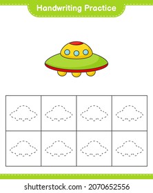 Handwriting practice. Tracing lines of Ufo. Educational children game, printable worksheet, vector illustration