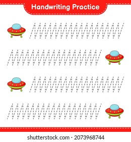 Handwriting practice. Tracing lines of Ufo. Educational children game, printable worksheet, vector illustration