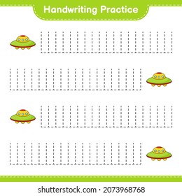 Handwriting practice. Tracing lines of Ufo. Educational children game, printable worksheet, vector illustration