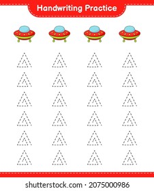 Handwriting practice. Tracing lines of Ufo. Educational children game, printable worksheet, vector illustration