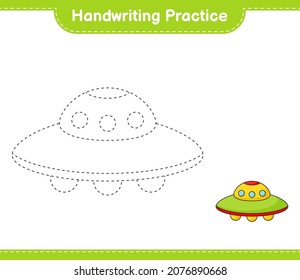 Handwriting practice. Tracing lines of Ufo. Educational children game, printable worksheet, vector illustration