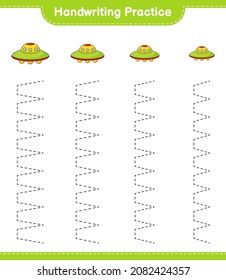 Handwriting practice. Tracing lines of Ufo. Educational children game, printable worksheet, vector illustration