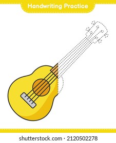 Handwriting practice. Tracing lines of Ukulele. Educational children game, printable worksheet, vector illustration