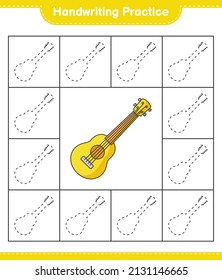 Handwriting practice. Tracing lines of Ukulele. Educational children game, printable worksheet, vector illustration