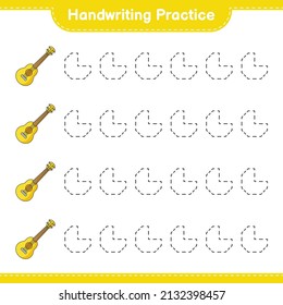 Handwriting practice. Tracing lines of Ukulele. Educational children game, printable worksheet, vector illustration
