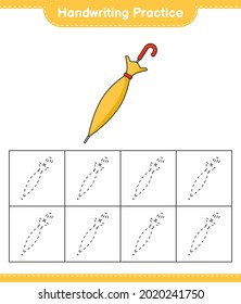 Handwriting practice. Tracing lines of Umbrella. Educational children game, printable worksheet, vector illustration