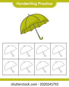 Handwriting practice. Tracing lines of Umbrella. Educational children game, printable worksheet, vector illustration