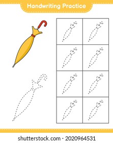 Handwriting practice. Tracing lines of Umbrella. Educational children game, printable worksheet, vector illustration