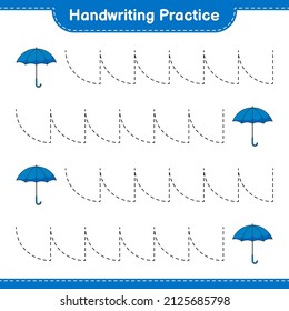 Handwriting practice. Tracing lines of Umbrella. Educational children game, printable worksheet, vector illustration