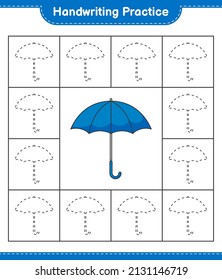 Handwriting practice. Tracing lines of Umbrella. Educational children game, printable worksheet, vector illustration