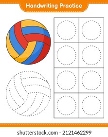 Práctica de escritura a mano. Rastreo de voleibol. Juego infantil educativo, hoja de cálculo imprimible, ilustración vectorial