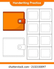 Práctica de escritura a mano. Rastreo de líneas de cartera. Juego infantil educativo, hoja de cálculo imprimible, ilustración vectorial