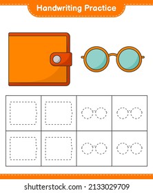 Handwriting practice. Tracing lines of Wallet and Sunglasses. Educational children game, printable worksheet, vector illustration