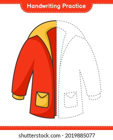 Handschriftübungen. Rückverfolgung von warmen Kleidern. Kinderspiel, druckbares Arbeitsblatt, Vektorgrafik