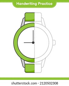 Handwriting practice. Tracing lines of Watches. Educational children game, printable worksheet, vector illustration