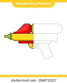 Práctica de escritura a mano. Rastreo de líneas de la pistola de agua. Juego infantil educativo, hoja de cálculo imprimible, ilustración vectorial