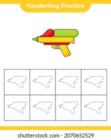 Handwriting practice. Tracing lines of Water Gun. Educational children game, printable worksheet, vector illustration