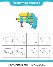 Handwriting practice. Tracing lines of Water Gun. Educational children game, printable worksheet, vector illustration