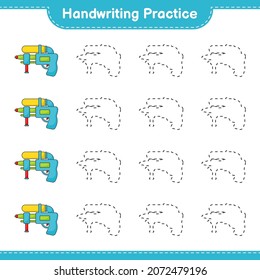 Handwriting practice. Tracing lines of Water Gun. Educational children game, printable worksheet, vector illustration