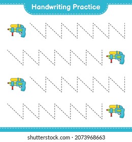 Práctica de escritura a mano. Rastreo de líneas de la pistola de agua. Juego infantil educativo, hoja de cálculo imprimible, ilustración vectorial