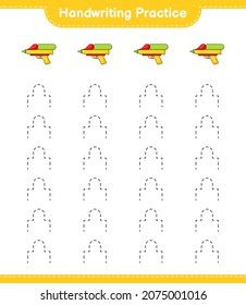 Handwriting practice. Tracing lines of Water Gun. Educational children game, printable worksheet, vector illustration