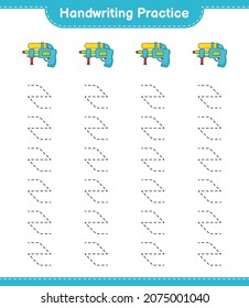 Práctica de escritura a mano. Rastreo de líneas de la pistola de agua. Juego infantil educativo, hoja de cálculo imprimible, ilustración vectorial