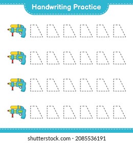 Handwriting practice. Tracing lines of Water Gun. Educational children game, printable worksheet, vector illustration