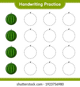 Handwriting practice. Tracing lines of Watermelon. Educational children game, printable worksheet, vector illustration