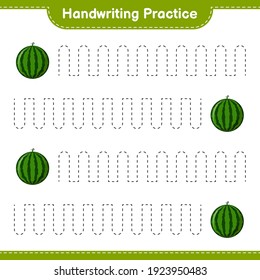 Handwriting practice. Tracing lines of Watermelon. Educational children game, printable worksheet, vector illustration