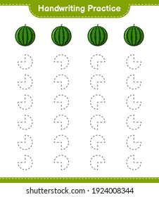 Handwriting practice. Tracing lines of Watermelon. Educational children game, printable worksheet, vector illustration