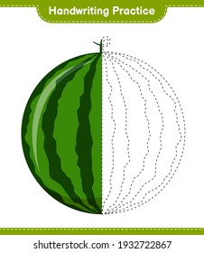 Handwriting practice. Tracing lines of Watermelon. Educational children game, printable worksheet, vector illustration
