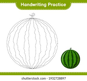 Handwriting practice. Tracing lines of Watermelon. Educational children game, printable worksheet, vector illustration