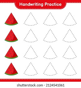 Handwriting practice. Tracing lines of Watermelon. Educational children game, printable worksheet, vector illustration