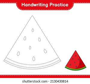 Handwriting practice. Tracing lines of Watermelon. Educational children game, printable worksheet, vector illustration
