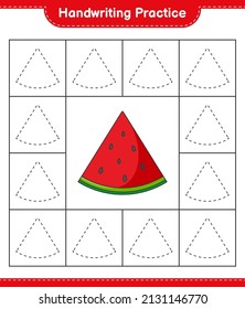 Handwriting practice. Tracing lines of Watermelon. Educational children game, printable worksheet, vector illustration