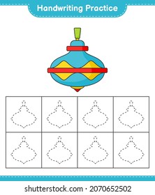 Handwriting practice. Tracing lines of Whirligig Toy. Educational children game, printable worksheet, vector illustration