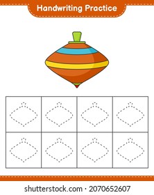 Práctica de escritura a mano. Rastreo de líneas de Whirligig Toy. Juego infantil educativo, hoja de cálculo imprimible, ilustración vectorial