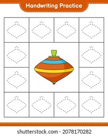 Práctica de escritura a mano. Rastreo de líneas de Whirligig Toy. Juego infantil educativo, hoja de cálculo imprimible, ilustración vectorial