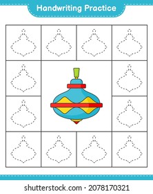Handwriting practice. Tracing lines of Whirligig Toy. Educational children game, printable worksheet, vector illustration