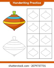 Handwriting practice. Tracing lines of Whirligig Toy. Educational children game, printable worksheet, vector illustration