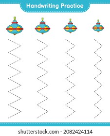 Handwriting practice. Tracing lines of Whirligig Toy. Educational children game, printable worksheet, vector illustration