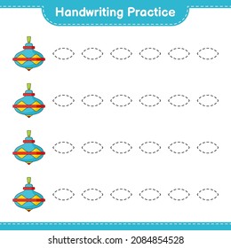 Práctica de escritura a mano. Rastreo de líneas de Whirligig Toy. Juego infantil educativo, hoja de cálculo imprimible, ilustración vectorial