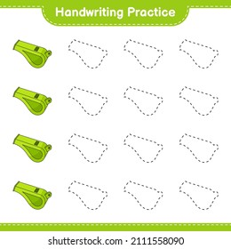 Práctica de escritura a mano. Rastreo de líneas de Silbato. Juego infantil educativo, hoja de cálculo imprimible, ilustración vectorial