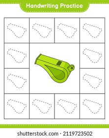 Handwriting practice. Tracing lines of Whistle. Educational children game, printable worksheet, vector illustration