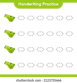 Handwriting practice. Tracing lines of Whistle. Educational children game, printable worksheet, vector illustration