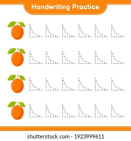 Handwriting practice. Tracing lines of Ximenia. Educational children game, printable worksheet, vector illustration