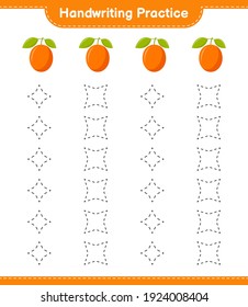 Handwriting practice. Tracing lines of Ximenia. Educational children game, printable worksheet, vector illustration
