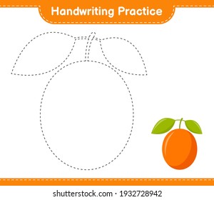 Handwriting practice. Tracing lines of Ximenia. Educational children game, printable worksheet, vector illustration