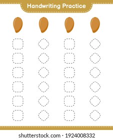 Práctica de escritura a mano. Rastreo de líneas de Zapote. Juego infantil educativo, hoja de cálculo imprimible, ilustración vectorial